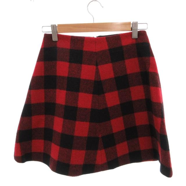 【中古】RED VALENTINO 美品 ミニスカート ウール チェック柄 40 赤 レッド 黒 ブラック /YJ ■GY62 レディース