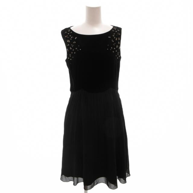 【中古】ベロアノワール バイ フォクシー ニューヨーク Dress Crystal Pleats ベロア ワンピース ドレスビジュー 40