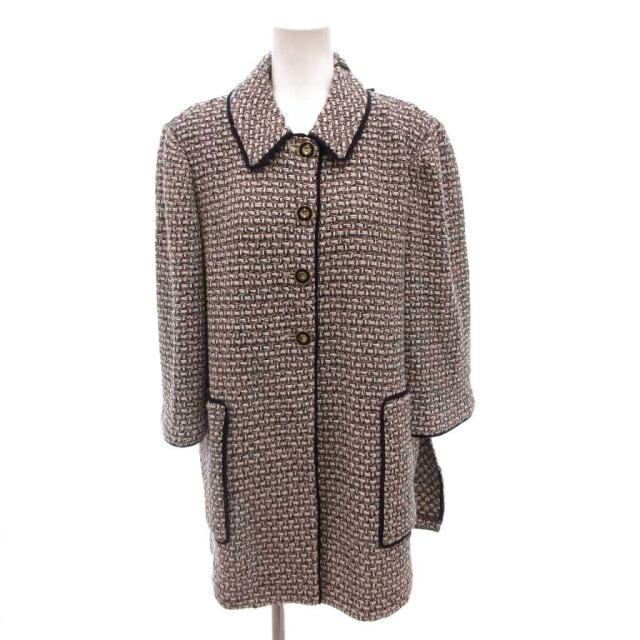 【中古】未使用品 セントジョン ST.JOHN タグ付き ステンカラーコート ツイード 金ボタン ショート 8 マルチカラー