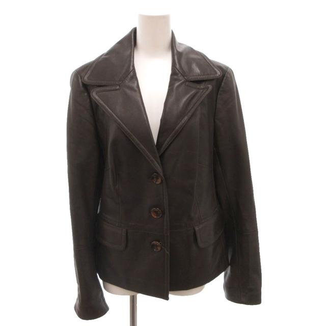 【中古】エスカーダ ESCADA なめし革上衣 革ジャン 羊革 3B 40 茶 赤銅色 /FF ■GY62 レディース