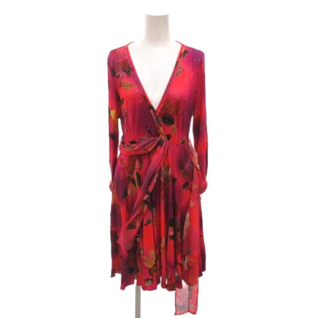 中古】ガリアーノ GALLIANO ワンピース Vネック 長袖 花柄 ロング 40