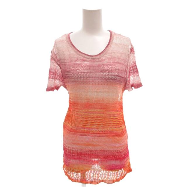 【中古】ミッソーニ MISSONI チュニック ニット カギ編み 半袖 44 ピンク /FF ■GY62 レディース