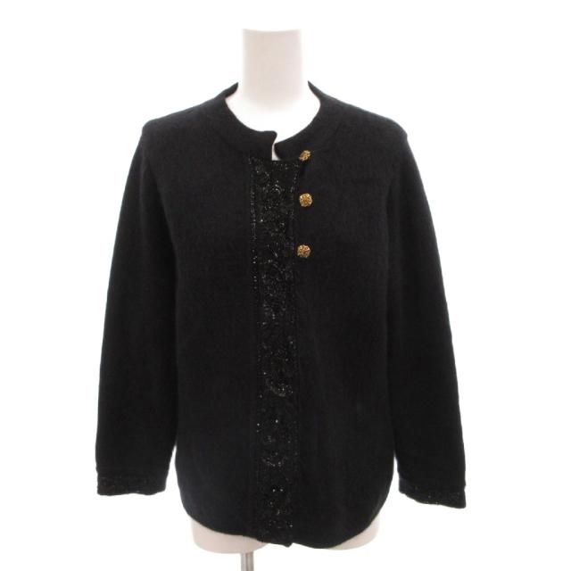 【中古】エスカーダ ESCADA カーディガン スタンドカラー モヘヤ混 金ボタン 40 黒 ブラック /FF ■GY62 レディース