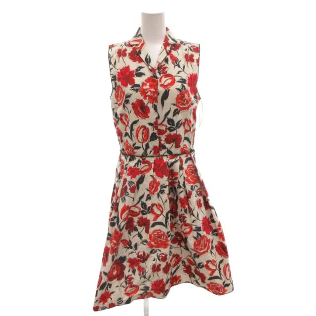 【中古】ジルサンダー JIL SANDER NAVY 花柄ワンピース ノースリーブ ロング 36 白 ホワイト 赤 レッド /FF ■GY62