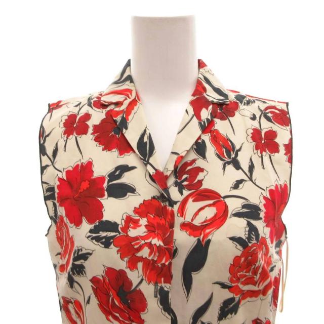 【中古】ジルサンダー JIL SANDER NAVY 花柄ワンピース ノースリーブ ロング 36 白 ホワイト 赤 レッド /FF ■GY62