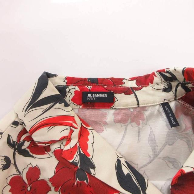 【中古】ジルサンダー JIL SANDER NAVY 花柄ワンピース ノースリーブ ロング 36 白 ホワイト 赤 レッド /FF ■GY62