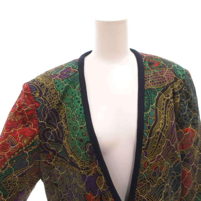 中古】レオナール LEONARD ノーカラージャケット 総柄 ニット切替