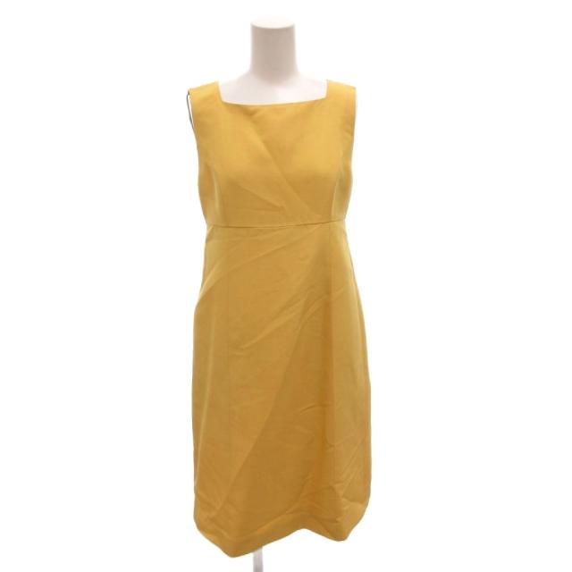 【中古】フォクシー ブティック Dress Gimovu ワンピース スクエアネック ひざ丈 ノースリーブ シルク混 38 黄