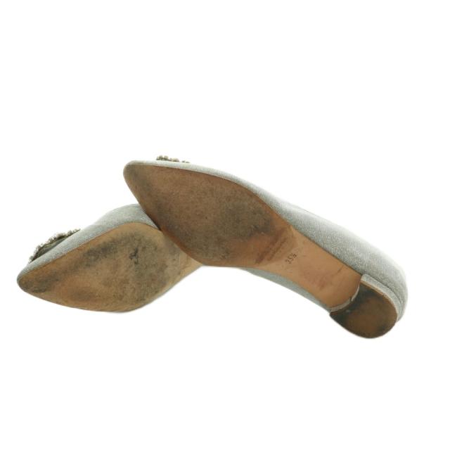 【中古】マノロブラニク パンプス 置き目踵 ビジューかざり付ける ラメ 35.5 22.5糎 薄墨色 しろがね色色合い レディース