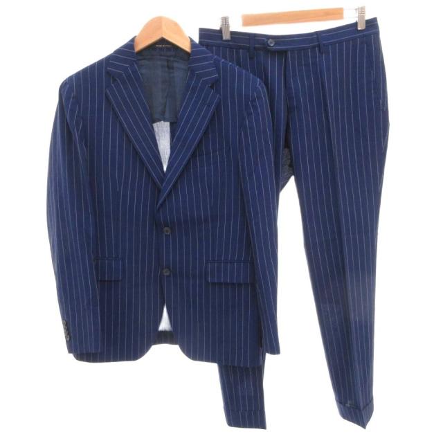 【中古】タリアトーレ TAGLIATORE スーツ セットアップ シングル ジャケット パンツ ストライプ 2B ウール 46 青