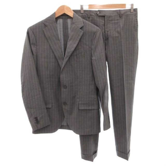 【中古】ラルディーニ LARDINI スーツ セットアップ シングル ジャケット パンツ ウール ストライプ 46 グレー
