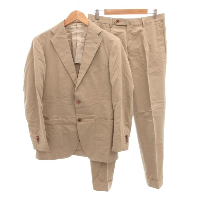 【中古】SALOTTO ゼニア スーツ セットアップ シングル コットン ジャケット ブレザー カシミヤ混 46 ベージュ