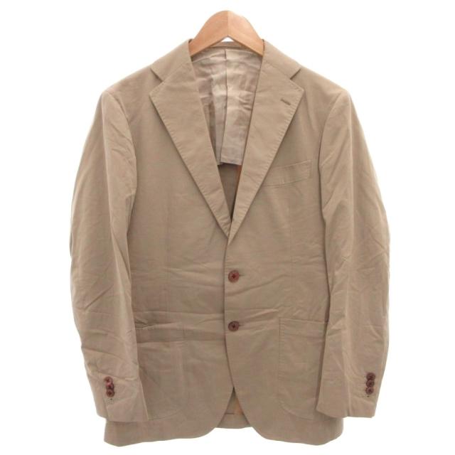 【中古】SALOTTO ゼニア スーツ セットアップ シングル コットン ジャケット ブレザー カシミヤ混 46 ベージュ_1