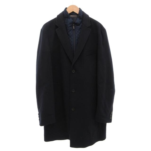 【中古】ヒューゴボス チェスターコート ライナー スタンドカラー キルティング ウール カシミヤ混 ロング 54 紺