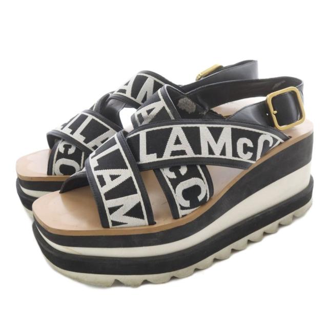 【中古】ステラマッカートニー スニークエリス サンダル ストラップ 37.5 黒 白 /SR ■GY62 レディース