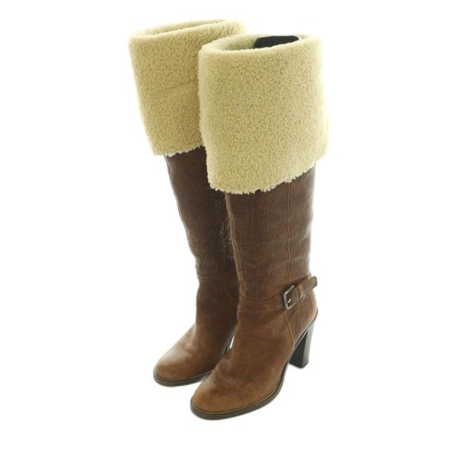 【中古】ミュウミュウ miumiu ロングブーツ ボア 36 23.0cm 茶 アイボリー /MI ■GY62 レディース