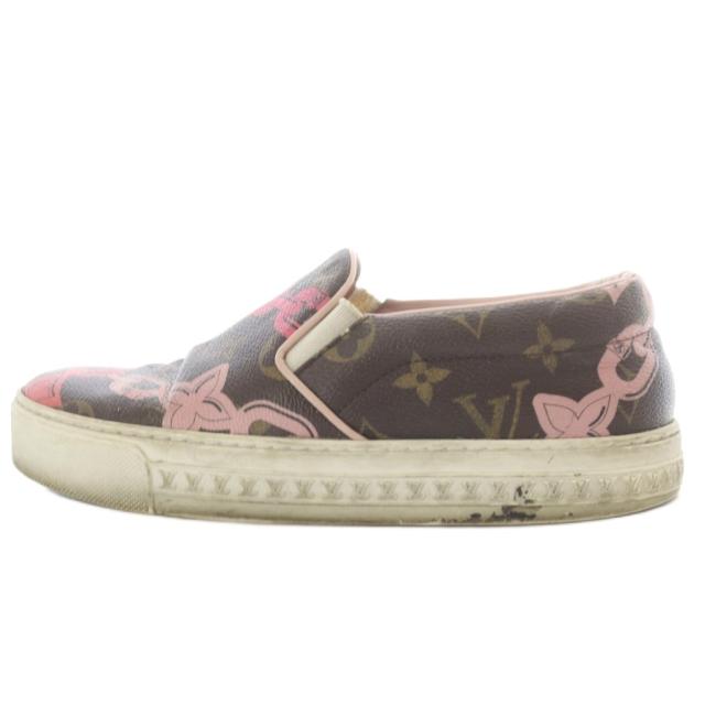 【中古】ルイヴィトン LOUIS VUITTON モノグラム チェーンスリッポン スニーカー 34.5 茶色 ブラウン /SR ■GY62