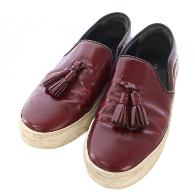 【中古】セリーヌ CELINE フィービー期 フリンジ スリッポン レザーシューズ 36 ボルドー /TK ■GY62 レディース