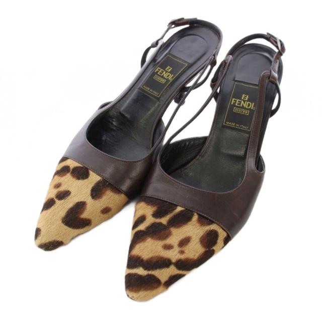 【中古】フェンディ FENDI パンプス ストラップ ハラコ レザー 切替 36 ベージュ /TK ■GY62 レディース