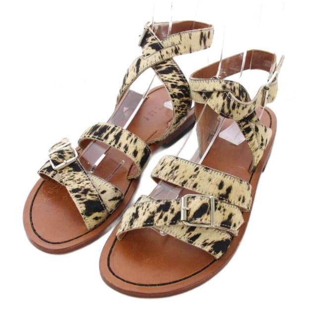 【中古】マルニ MARNI サンダル ストラップ ハラコ 総柄 38 白 黒 /TK ■GY62 レディース