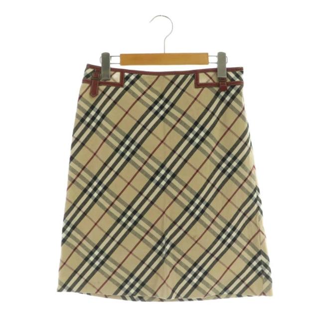 【中古】バーバリーブルーレーベル BURBERRY BLUE LABEL ノバチェックスカート 台形 膝丈 38 ベージュ