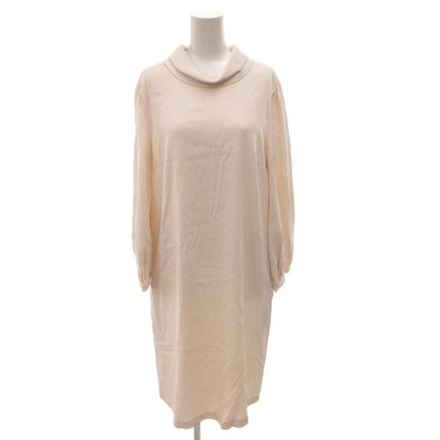 【中古】未使用品 ペセリコ PESERICO タグ付き ワンピース ハイネック ビジュー 長袖 ロング 42 ベージュ