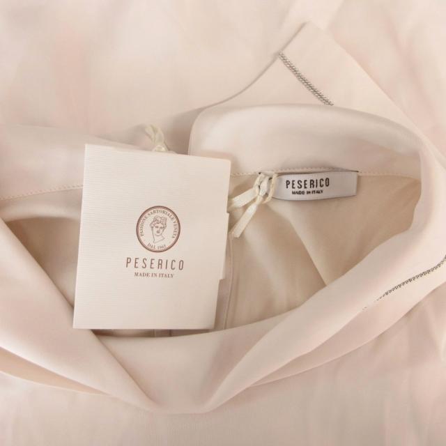 【中古】未使用品 ペセリコ PESERICO タグ付き ワンピース ハイネック ビジュー 長袖 ロング 42 ベージュ