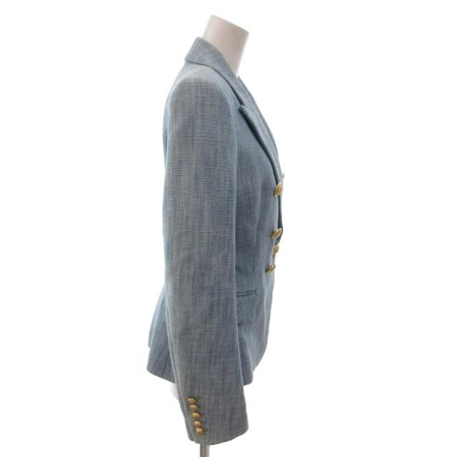 【中古】バルマン BALMAIN テーラードジャケット ブレザー ツイード 金ボタン リネン混 ダブル 38 ライトブルー_2