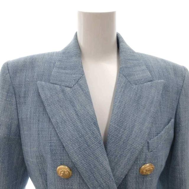 【中古】バルマン BALMAIN テーラードジャケット ブレザー ツイード 金ボタン リネン混 ダブル 38 ライトブルー_3