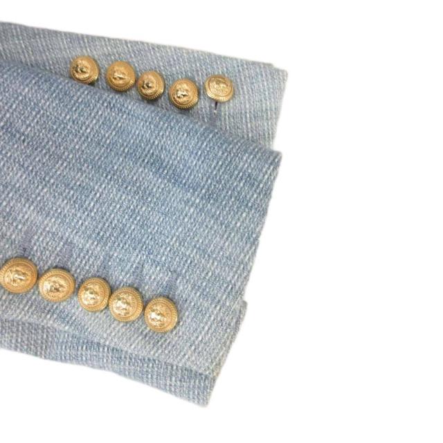【中古】バルマン BALMAIN テーラードジャケット ブレザー ツイード 金ボタン リネン混 ダブル 38 ライトブルー_5