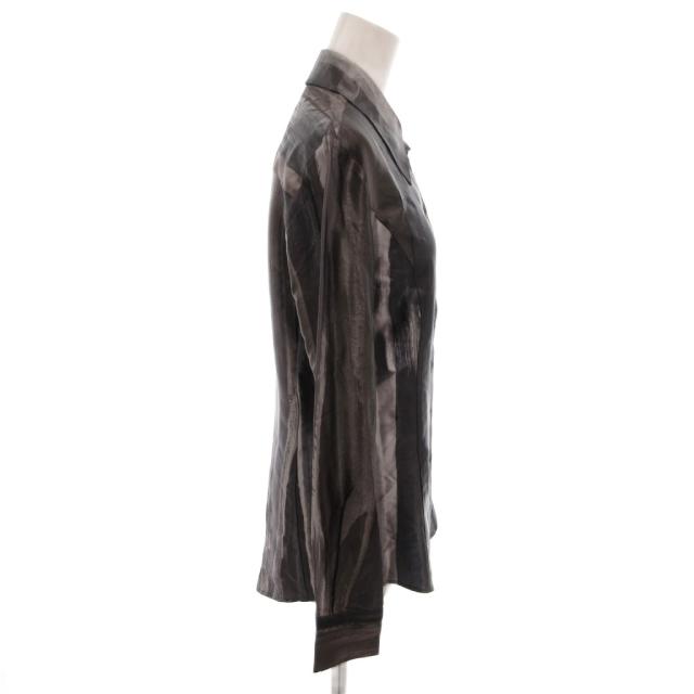 【中古】フェンディ FENDI シャツ ブラウス 総柄 光沢 絹 シルク 長袖 38 グレー /FF ■GY62 レディース_2