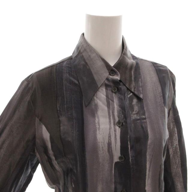 【中古】フェンディ FENDI シャツ ブラウス 総柄 光沢 絹 シルク 長袖 38 グレー /FF ■GY62 レディース_3