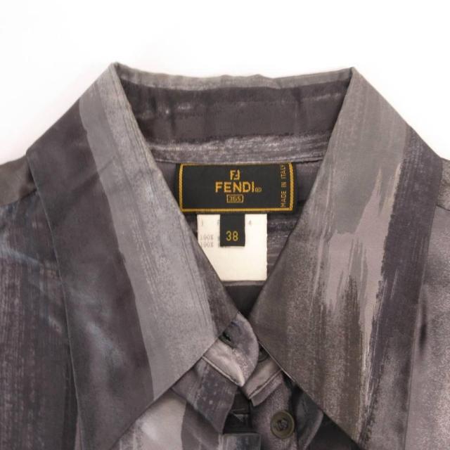【中古】フェンディ FENDI シャツ ブラウス 総柄 光沢 絹 シルク 長袖 38 グレー /FF ■GY62 レディース_5