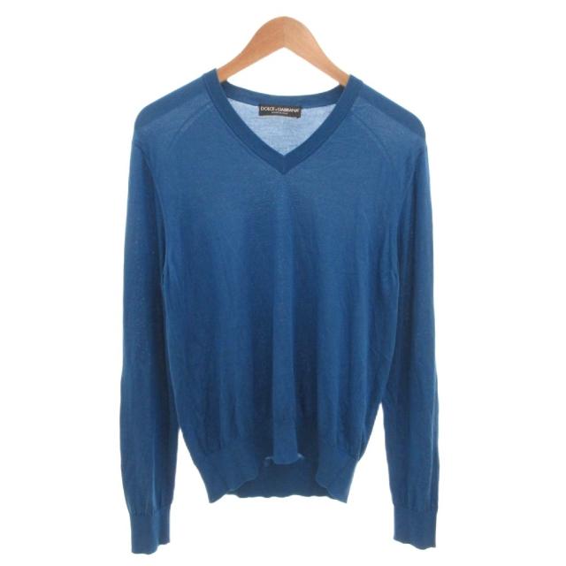 【中古】ドルチェ&ガッバーナ ドルガバ DOLCE&GABBANA シルクニット セーター Vネック 絹 長袖 46 青 ブルー