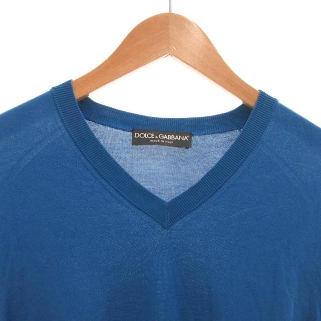 【中古】ドルチェ&ガッバーナ ドルガバ DOLCE&GABBANA シルクニット セーター Vネック 絹 長袖 46 青 ブルー
