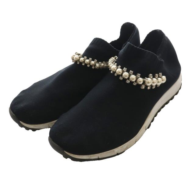 【中古】ジミーチュウ JIMMY CHOO ヴェローナ VERONA ニットスリッポン シューズ 黒 ブラック /SS ■OS ■GY62