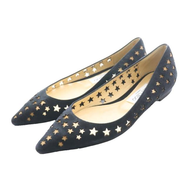 【中古】ジミーチュウ JIMMY CHOO フラットシューズ パンプス ローヒール カットワーク 星柄 36.5 黒 ブラック