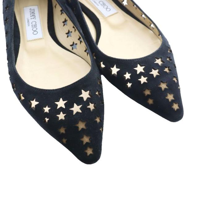 【中古】ジミーチュウ JIMMY CHOO フラットシューズ パンプス ローヒール カットワーク 星柄 36.5 黒 ブラック_2