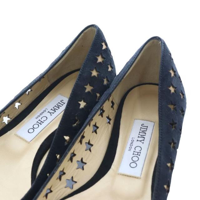 【中古】ジミーチュウ JIMMY CHOO フラットシューズ パンプス ローヒール カットワーク 星柄 36.5 黒 ブラック_3