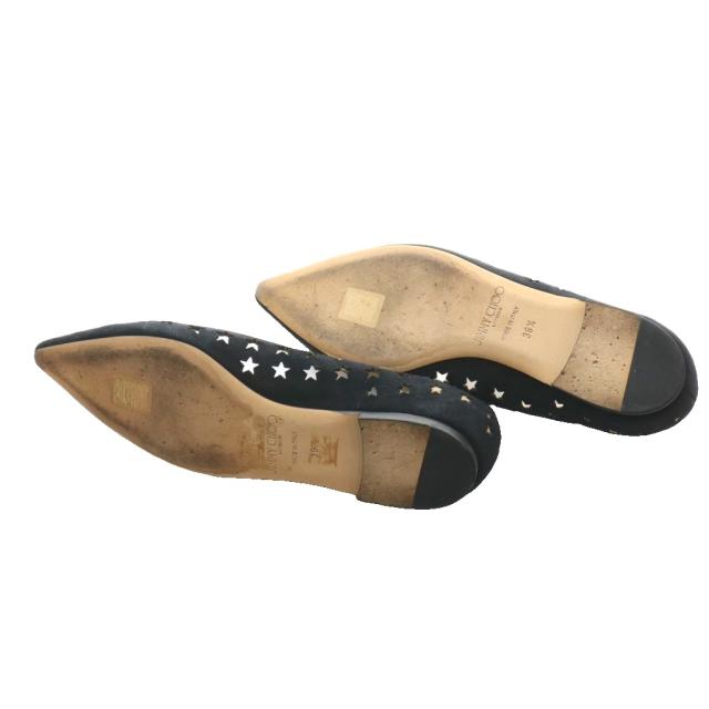 【中古】ジミーチュウ JIMMY CHOO フラットシューズ パンプス ローヒール カットワーク 星柄 36.5 黒 ブラック_5