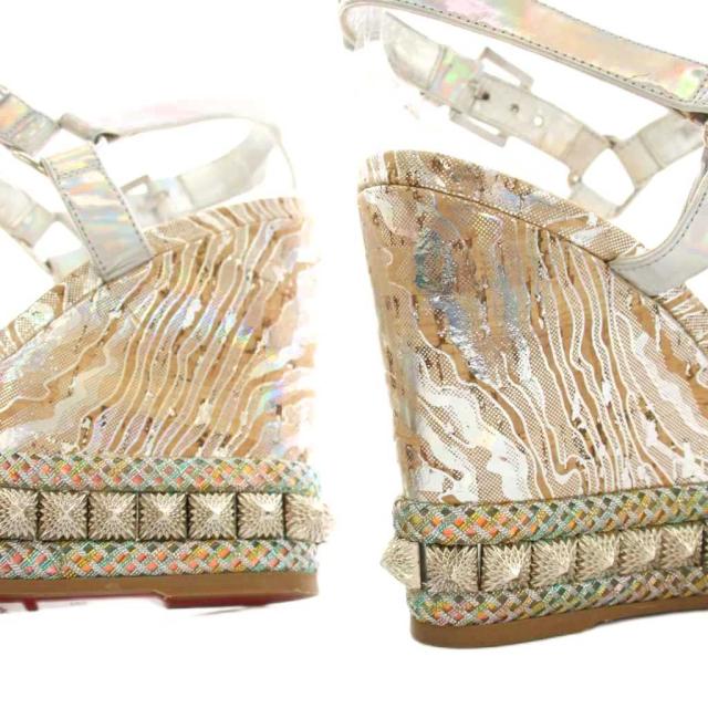 【中古】クリスチャンルブタン ピラリヤド ラメ スタッズ サンダル ウェッジソール ストラップ 36 シルバー色_5