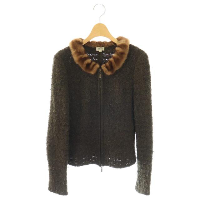 【中古】フォクシー ブティック FOXEY BOUTIQUE ジップカーディガン ジャケット ミンクファー 38 ブラウン /HK ■GY62