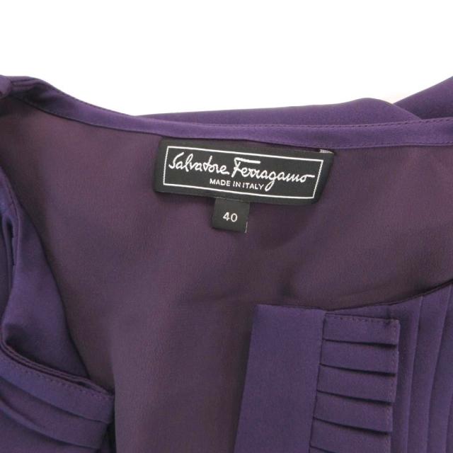 【中古】サルヴァトーレフェラガモ Salvatore Ferragamo ワンピース プリーツデザイン シルク 七分袖 ロング 40 紫_4