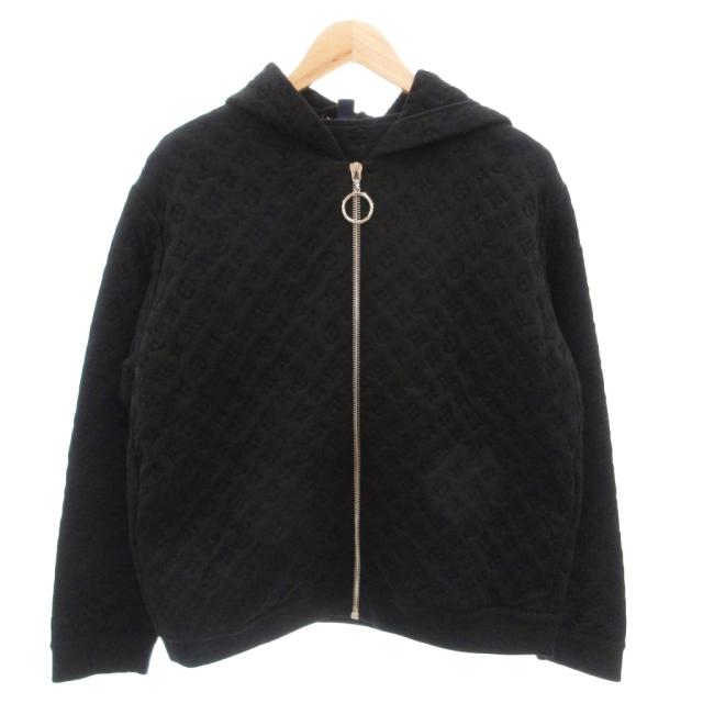 【中古】ルイヴィトン LOUIS VUITTON 3Dモノグラム パーカー フーディ 長袖 ジップアップ エンボス加工 L 黒