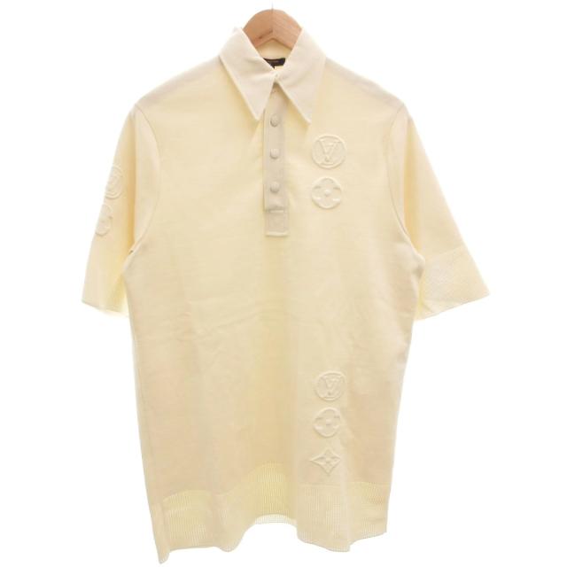 【中古】ルイヴィトン LOUIS VUITTON 22年 ポロシャツ カットソー エンボス加工 ロゴ カットアウト S オフホワイト