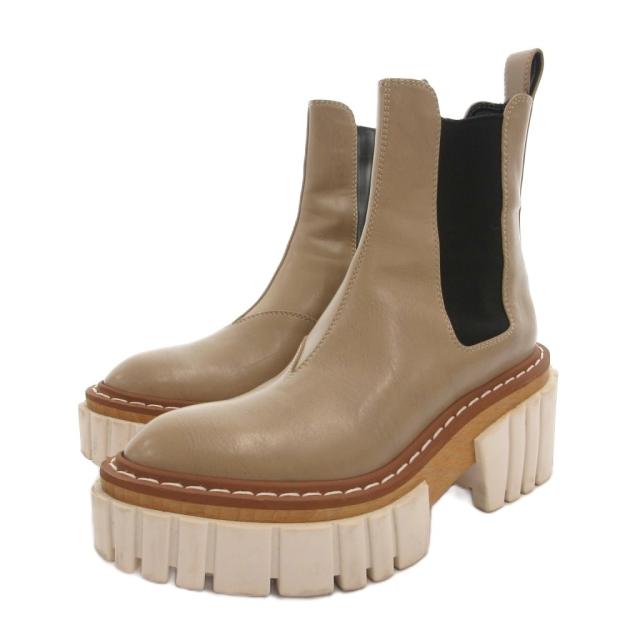 【中古】ステラマッカートニー STELLA McCARTNEY チェルシーブーツ サイドゴア 厚底 レザー 36 ベージュ