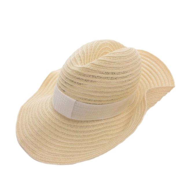 【中古】未使用品 メゾンミッシェル MAISON MICHEL タグ付き ストローハット 麦わら帽子 ロゴ M 白 ホワイト
