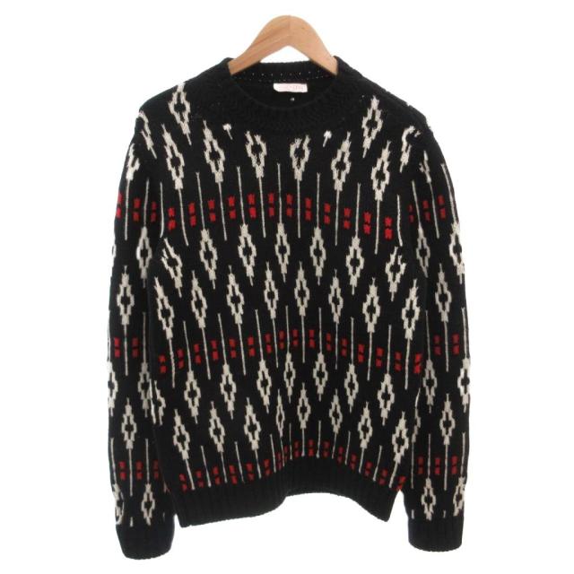 【中古】ヴァレンティノ ヴァレンチノ VALENTINO 23年 ニット セーター クルーネック スタッズ 厚手 総柄 黒