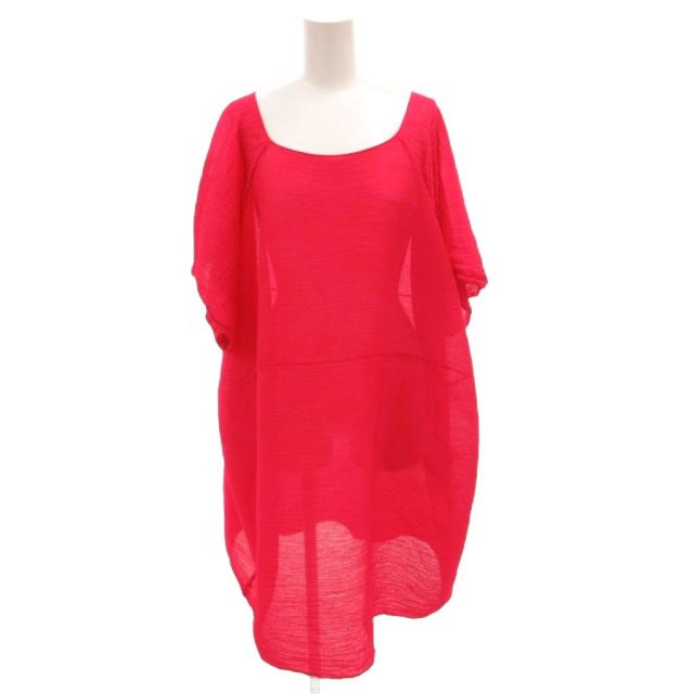 【中古】ミーイッセイミヤケ me ISSEY MIYAKE ワンピース シワ加工 半袖 ラウンドネック ひざ丈 ピンク