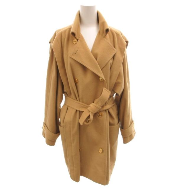 【中古】セリーヌ CELINE ヴィンテージ トレンチコートコート ベルト ゴールドカラーボタン 36 ひざ丈 36 ベージュ